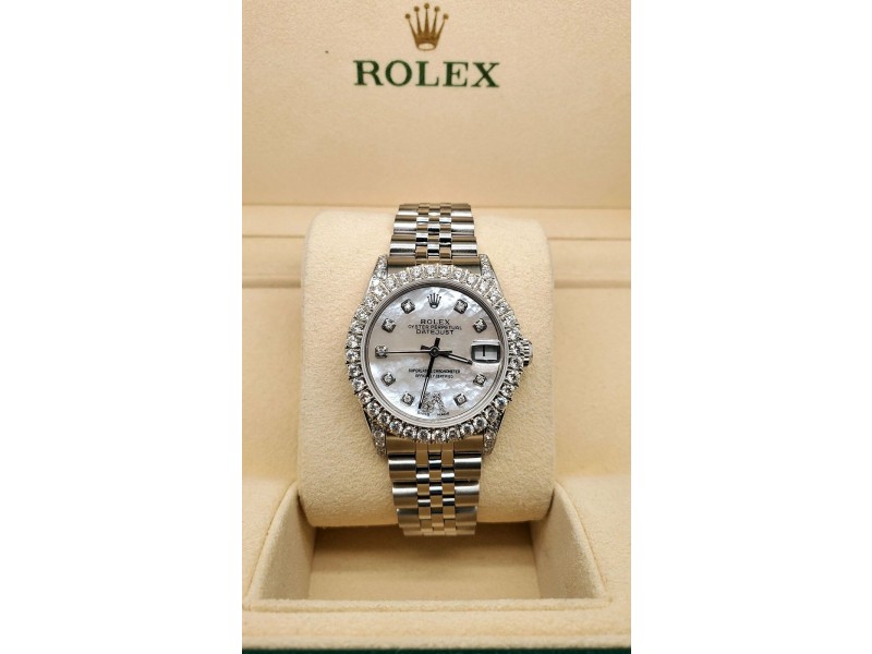 Rolex Datejust 31mm 2.95ct Diamond Bezel/Lugs/White MOP Roman VI Dial Watch