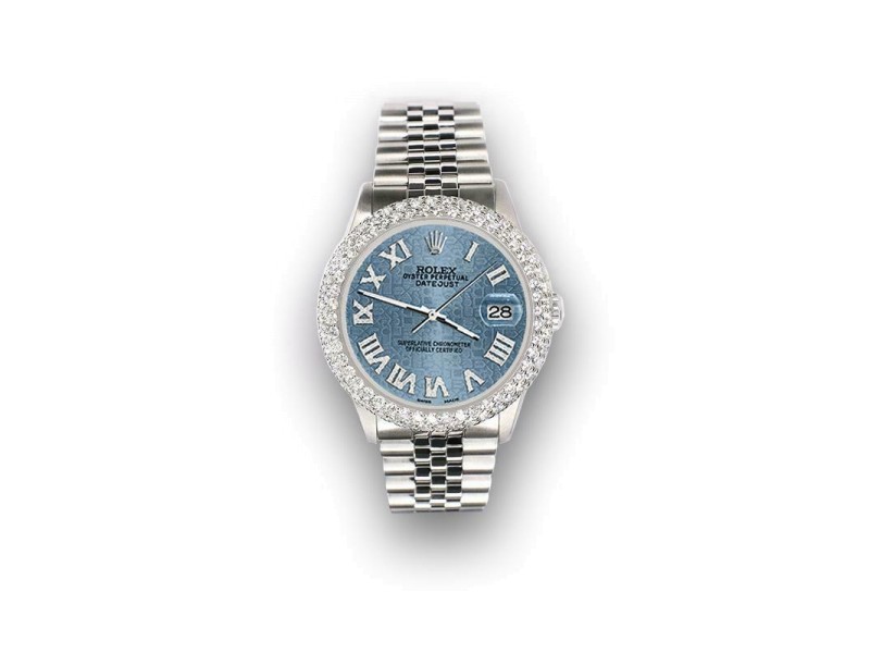 Rolex Datejust 36mm 4.6ct Dome Diamond Bezel/Ice Blue Jubilee Roman Dial Watch