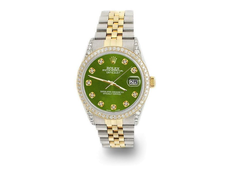 Rolex Datejust 2-Tone 36mm 1.4ct Diamond Bezel/Lugs/Royal Green Dial Watch