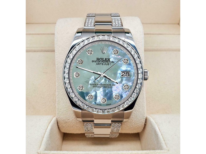 Rolex Datejust II 41mm 5ct Diamond Bezel/Bracelet/Tahitian Blue MOP Watch 116300