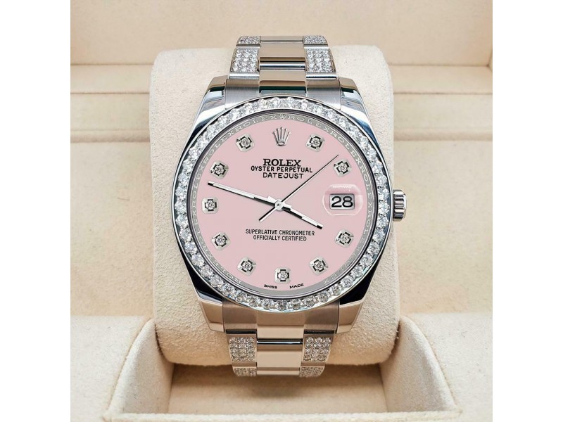 Rolex Datejust II 41mm 5ct Diamond Bezel/Bracelet/Orchid Pink Dial Watch 116300