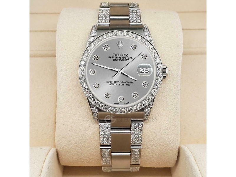 Rolex Datejust 31mm 3.5ct Diamond Bezel/Lugs/Bracelet/Grey Dial Steel Watch