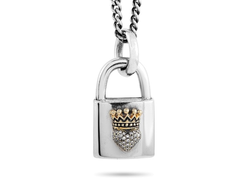 King Baby 18K & Silver Crowned Heart Motif Locket Necklace 18"