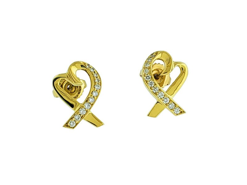 Tiffany & Co Paloma Picasso Loving Heart Diamond Earrings In 18K Yellow Gold