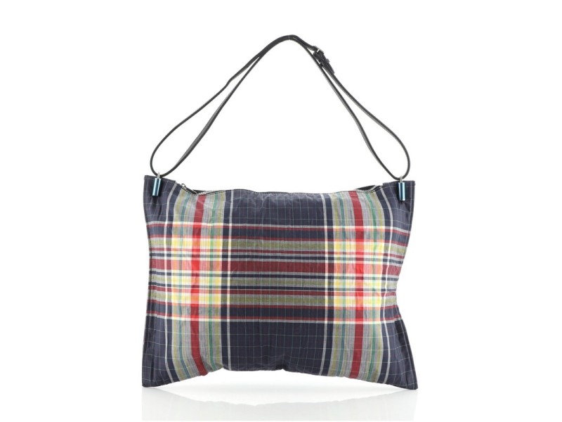 Celine Flat Zip Shoulder Bag Checkered Fabric