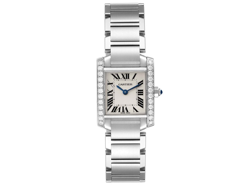 Cartier Tank Francaise Steel Diamond Ladies Watch W4TA0008 Box Papers