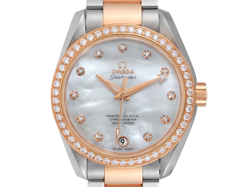 Omega Aqua Terra Steel Rose Gold Diamond Watch 231.25.39.21.55.001 Box Card