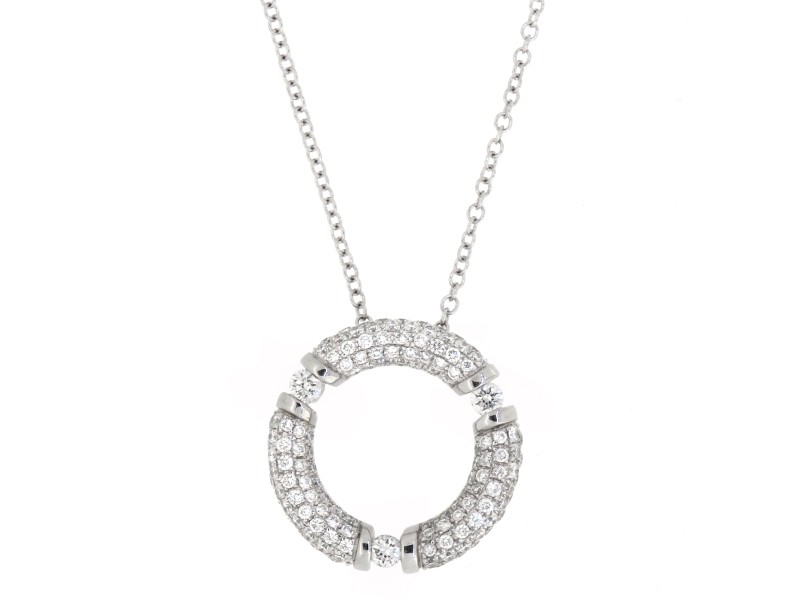 Movado White 18k Gold Round Circle 0.90ct Diamond Pendant Necklace