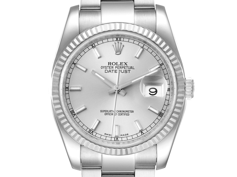 Rolex Datejust Steel White Gold Silver Dial Mens Watch 116234 