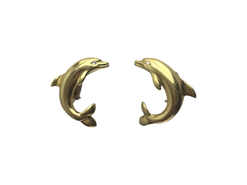18K Yellow Gold & 0.04ct Diamond Dolphin Clip-On Earrings