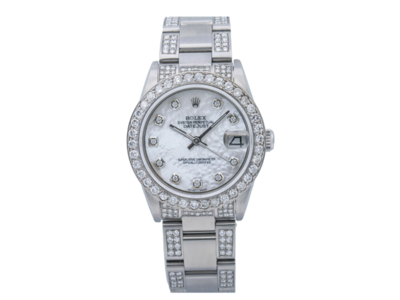 ROLEX DATEJUST WATCH 68240 31MM MOP DIAMOND DIAL WITH 4.75 CT OYSTER BRACELET