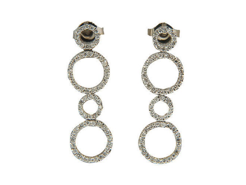 Vintage Estate Circle Design .70ct Diamond Dangle Earrings 14k White Gold