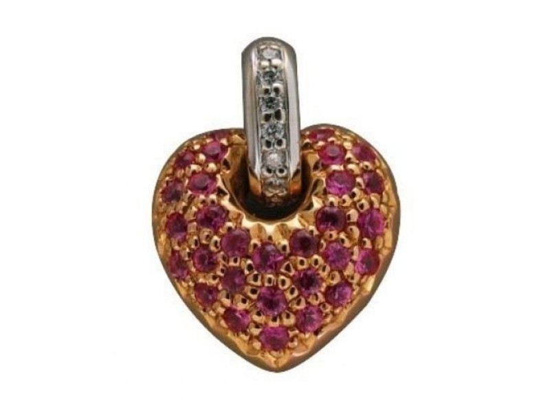 Vintage Louis Ferau 18k Pink White Gold Pink Sapphire & Diamond Heart Pendant