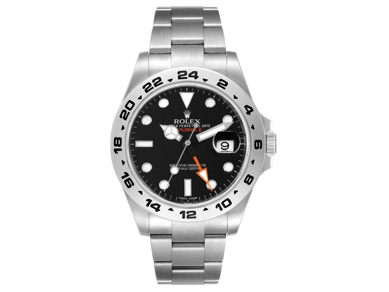 Rolex Explorer II 42 Black Dial Orange Hand Steel Watch 
