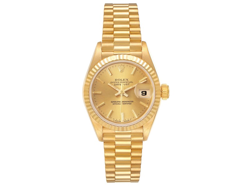 Rolex President Datejust 18K Yellow Gold Champagne Dial Ladies Watch 