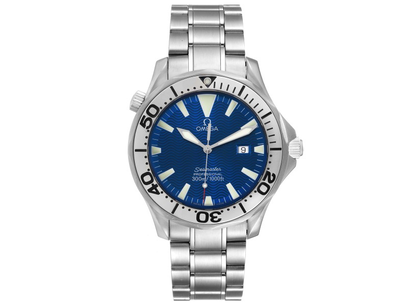 Omega Seamaster Electric Blue Wave Dial Mens Watch 