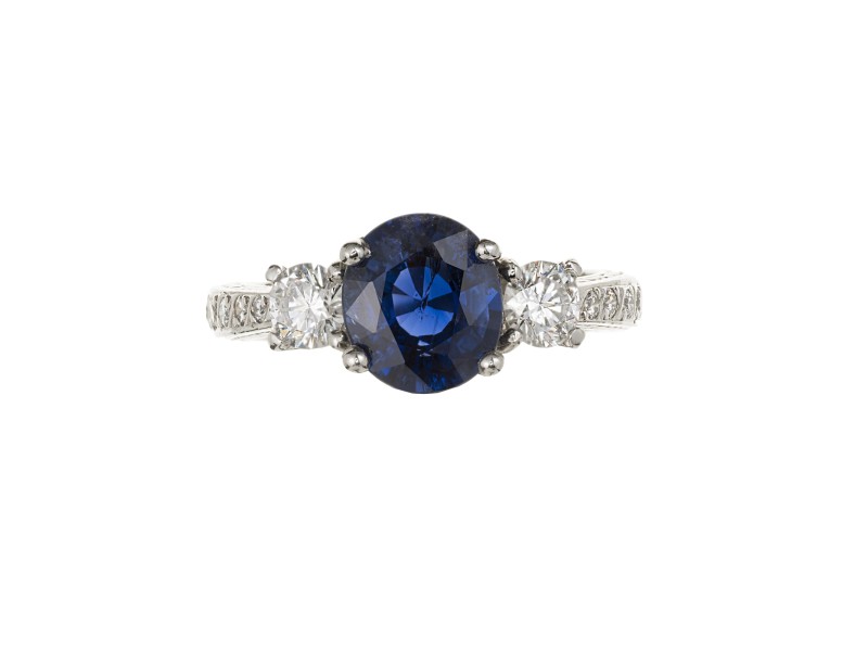 Peter Suchy Platinum with 2.48ct Royal Blue Sapphire and Diamond Ring Size 6.75