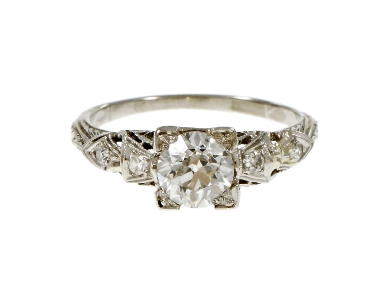 Platinum Old European Cut  Diamond Engagement Ring Size 6.25