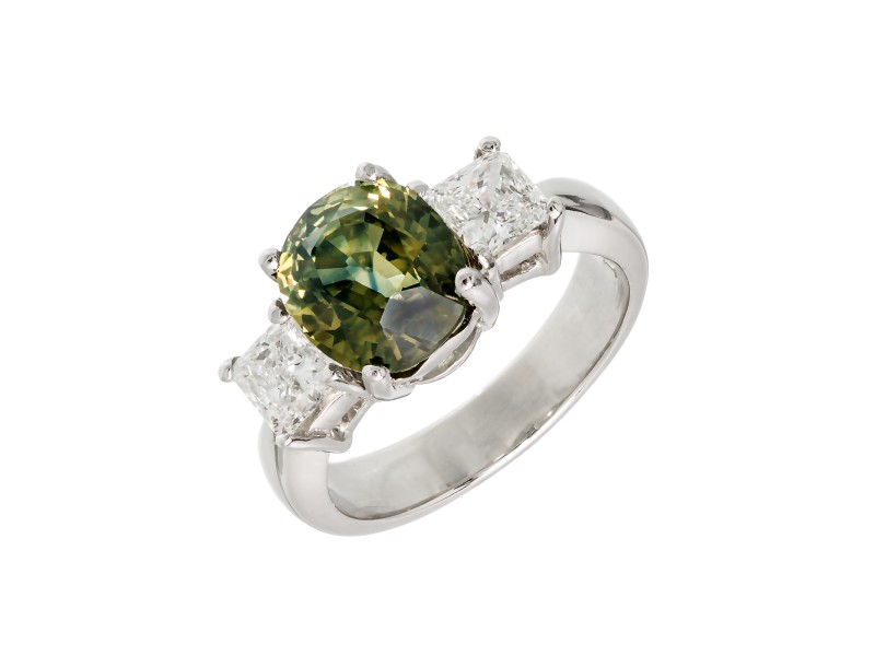 Platinum 3.05ct Yellow Green Sapphire & Diamond Engagement Ring Size 5.5