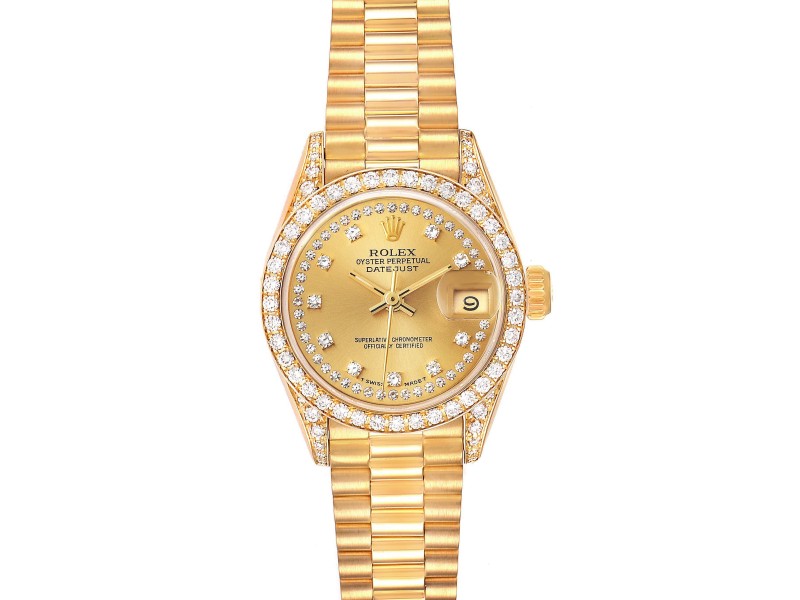 Rolex President Crown Collection Yellow Gold Diamond Ladies Watch 
