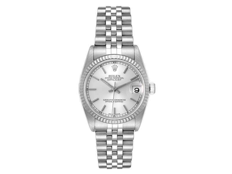 Rolex Datejust Midsize Steel White Gold Silver Dial Ladies Watch 