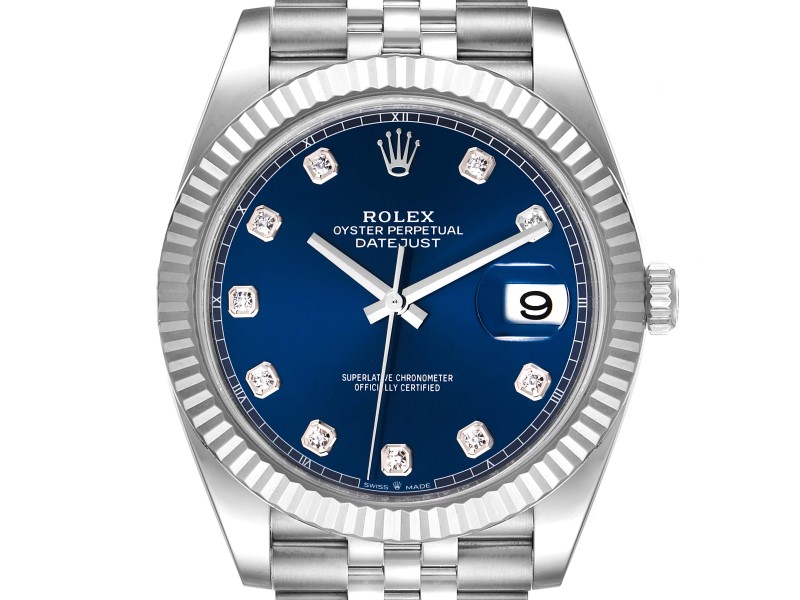 Rolex Datejust 41 Steel White Gold Diamond Mens Watch 