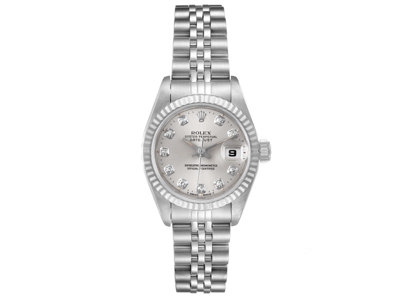 Rolex Datejust Steel White Gold Silver Diamond Dial Ladies Watch 