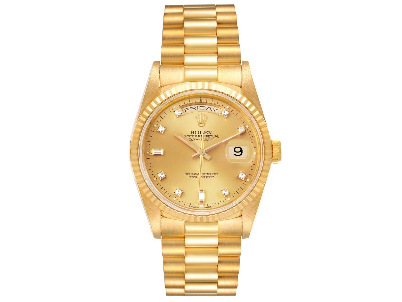 Rolex President Day-Date 36mm Yellow Gold Diamond Mens Watch 