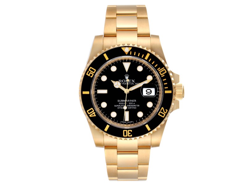 Rolex Submariner Black Dial 18k Yellow Gold Mens Watch