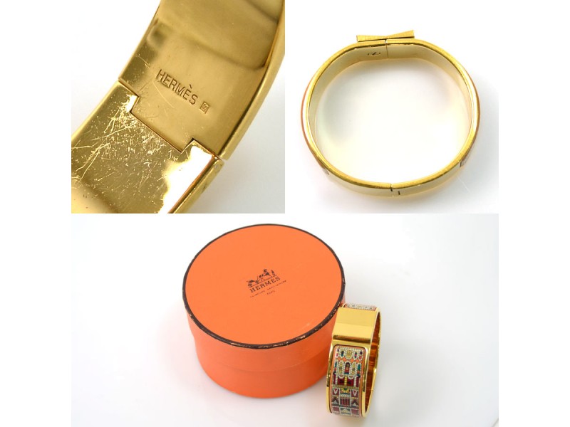 Hermes Gold Tone Metal Bangle Bracelet 