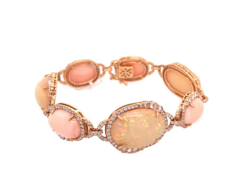 18k Yellow Gold Coral and Opal Bracelet