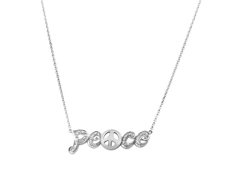 Sterling Silver and Diamond PEACE Necklace
