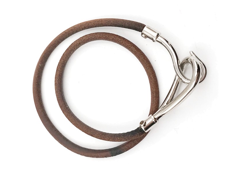 Hermes Hook Palladium Leather Bracelet /Choker