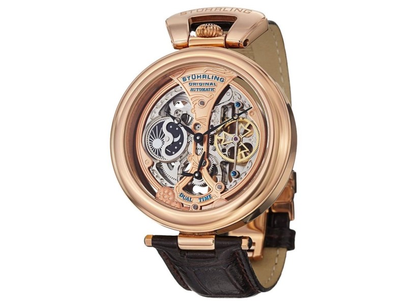 Stuhrling Emperor's Grandeur 127A.334553 Stainless Steel & Leather 49mm Watch
