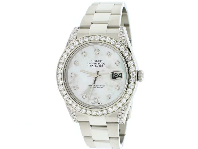 Rolex Datejust II 41MM Stainless Steel Automatic Mens Oyster Watch w/White MOP Diamond Dial, Bezel, & Lugs 116300 Box Papers