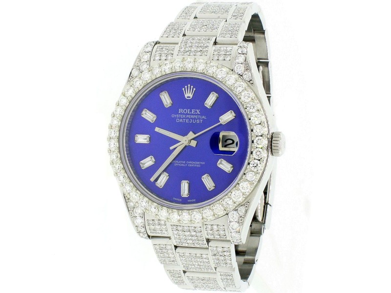 Rolex Datejust II 41MM Steel Automatic Mens Watch w/Imperial Blue MOP Diamond Dial, Bezel, Bracelet 116300