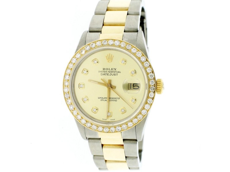 Rolex Datejust 2-Tone 18K Gold/SS 36mm Automatic Oyster Watch w/Champagne Diamond Dial & Bezel
