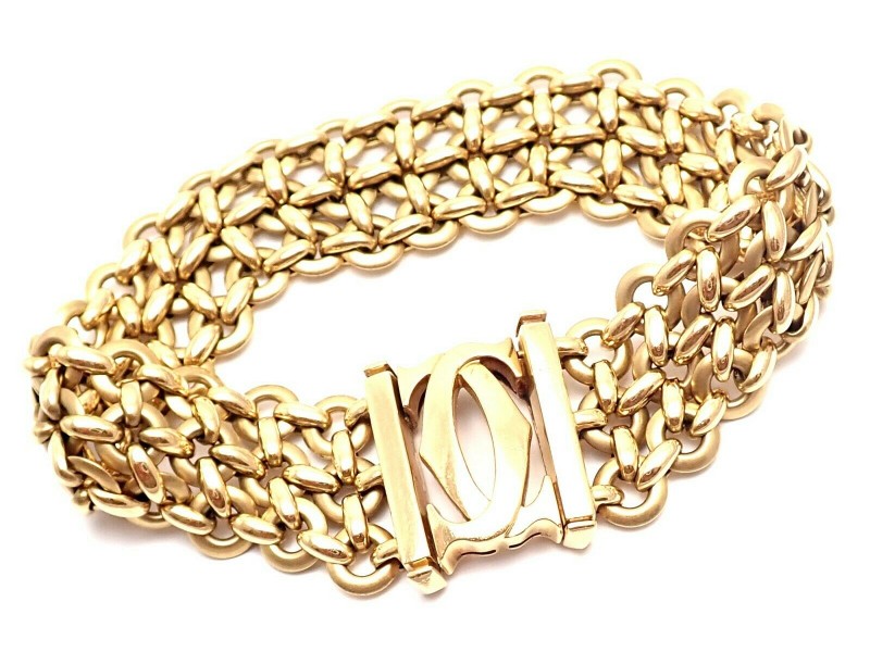 ! Cartier Penelope 18k Yellow Gold Double C Three Row Link Bracelet