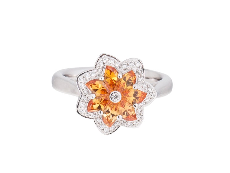 Delicate Flowercrafted 18k White Gold Mandarin Sapphire And Diamond Ring