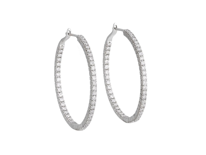 18k White Gold Diamond Round Hoop Earrings