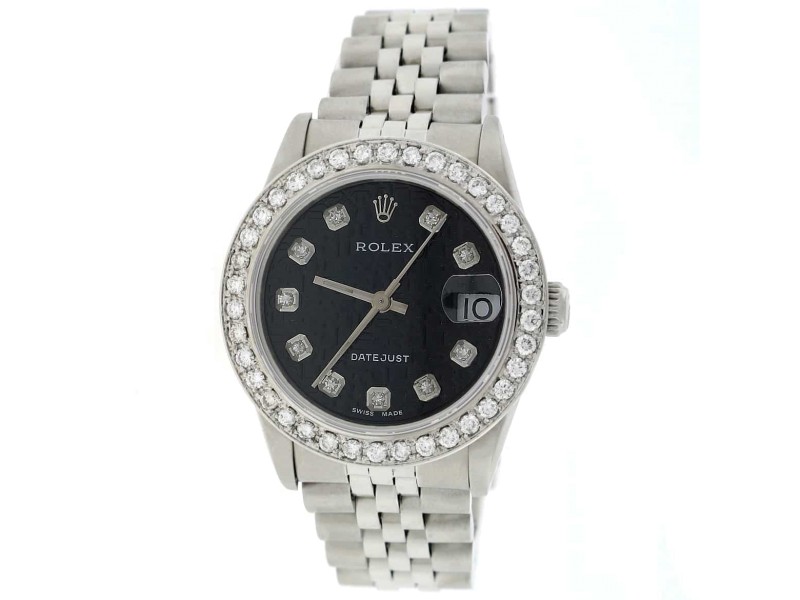 Rolex Datejust Midsize 31MM Automatic Stainless Steel Watch w/Black Jubilee Diamond Dial & Bezel