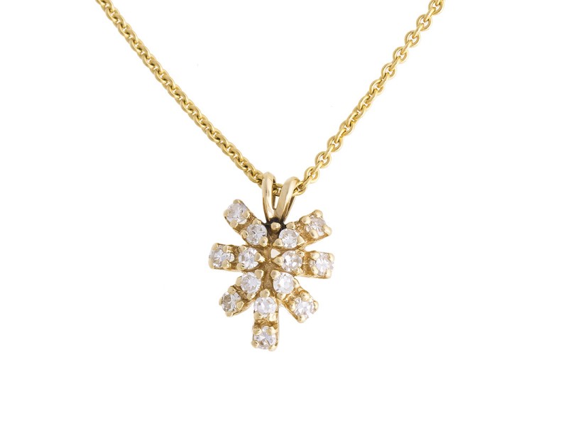 14k Yellow Gold Diamond Pendant  Necklace 