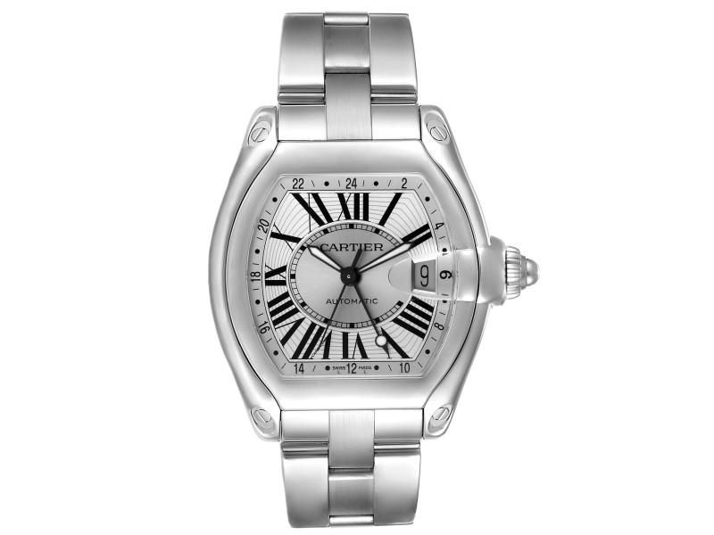 Cartier Roadster GMT Silver Dial Stainless Steel Mens Watch  