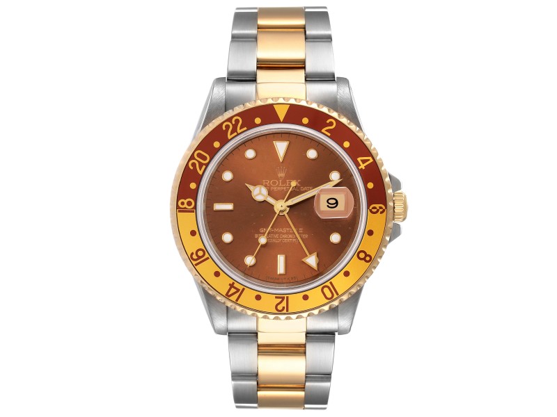 Rolex GMT Master II Rootbeer Yellow Gold Steel Watch 