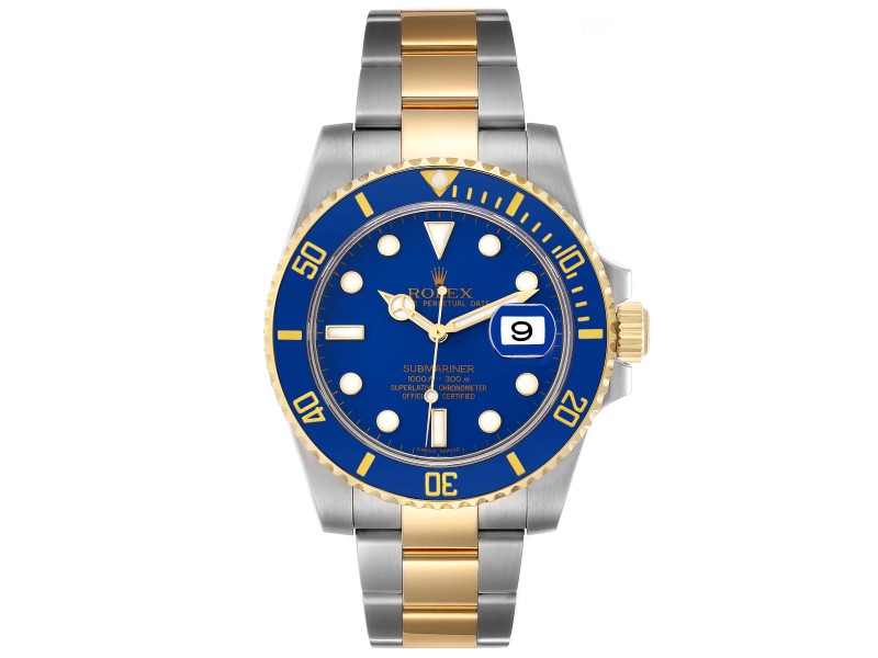 Rolex Submariner Steel Yellow Gold Blue Dial Mens Watch 