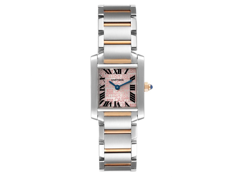 Cartier Tank Francaise Steel Rose Gold Silver Pink Dial Watch 