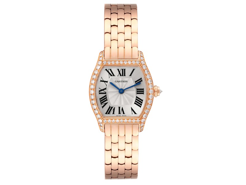 Cartier Tortue Small 18k Rose Gold Silver Dial Diamond Ladies Watch 