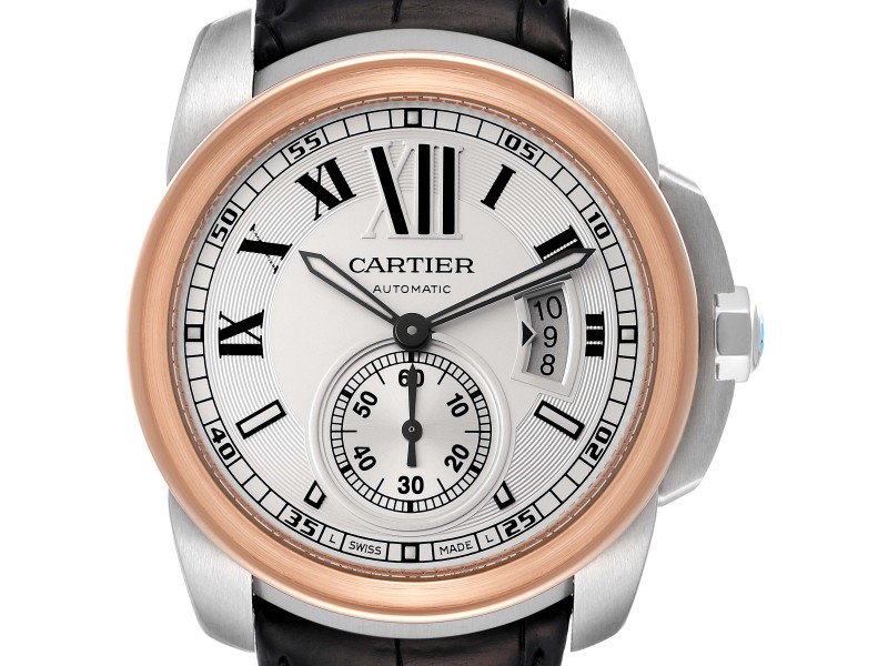 Cartier Calibre Diver Steel Rose Gold Silver Dial Watch 