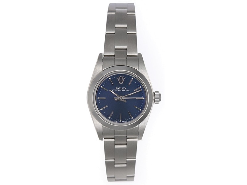 Rolex Oyster Perpetual 76080 Stainless Steel Blue Dial 24mm Womens Watch