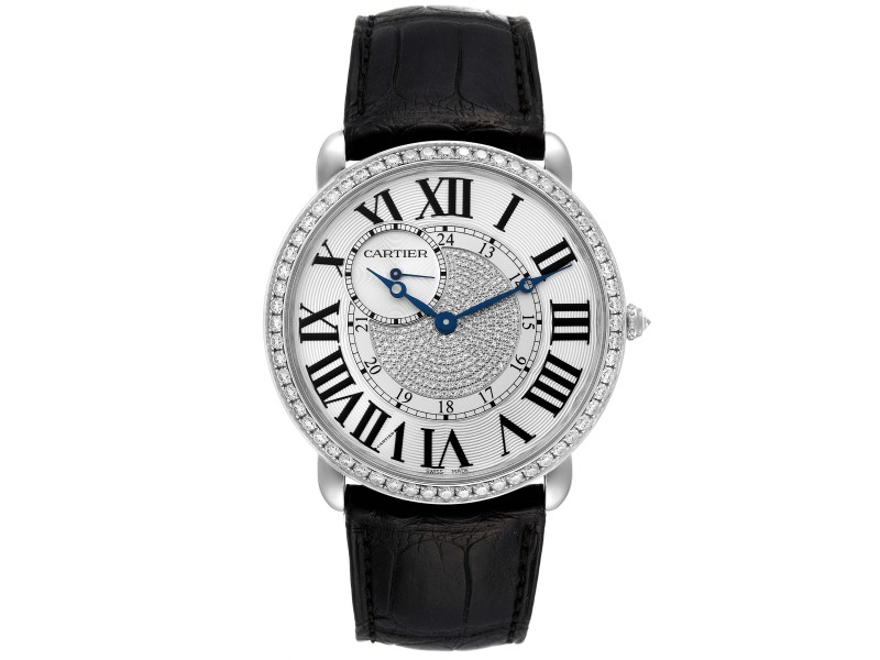 Cartier Ronde Louis 18K White Gold Silver Dial Diamond Mens Watch 